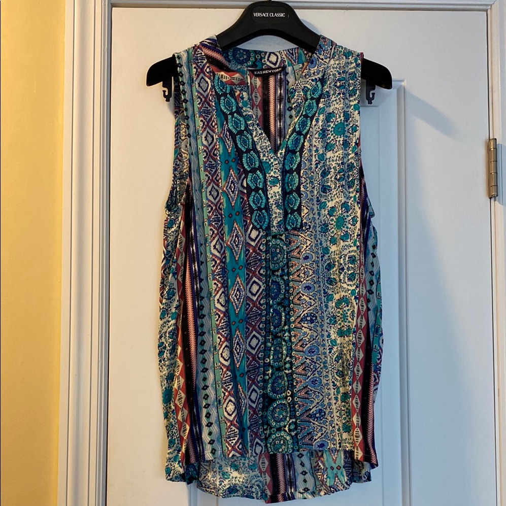 Kas New York Beautiful Print Embroidered Top Neverused